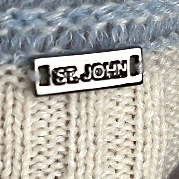 St. John Cashmere Linen Striped V Back Short Sleeves Sweater Top - Picture 11 of 14